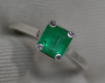 Certified Emerald Ring 1.14 Carat Colombian Emerald Sterling Silver Solitaire Real Natural Genuine Green May Birthstone Jewelry ER139