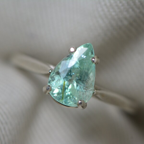 Anillo de turmalina paraiba certificado de 1,69 quilates plata esterlina azul verde octubre piedra de nacimiento pera cortada cobre y maganesa cojinete PB22