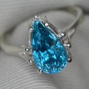 Certified 5.44 Carat Vivid Blue Zircon Ring Sterling Silver Real Genuine Natural December Birthstone Jewelry Pear Cut BZ21
