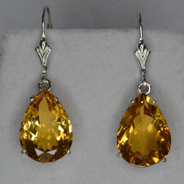 Certified 11.65 Carat Citrine Dangle Lever Back Sterling Silver Earrings Real Genuine Natural Yellow November Birthstone Jewelry C91