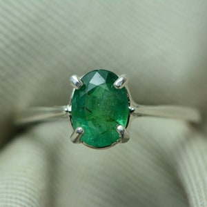 Certified 1.19 Carat Emerald Solitaire Ring, Sterling Silver Genuine Real Natural May Birthstone Jewelry Jewellery Oval Cut er88