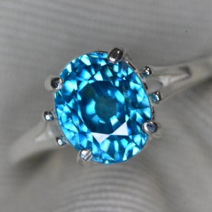 Certified 5.59 Carat Blue Zircon Ring Sterling Silver Solitaire Real Genuine Natural December Birthstone Earth Mined Gemstone Jewelry BZ105