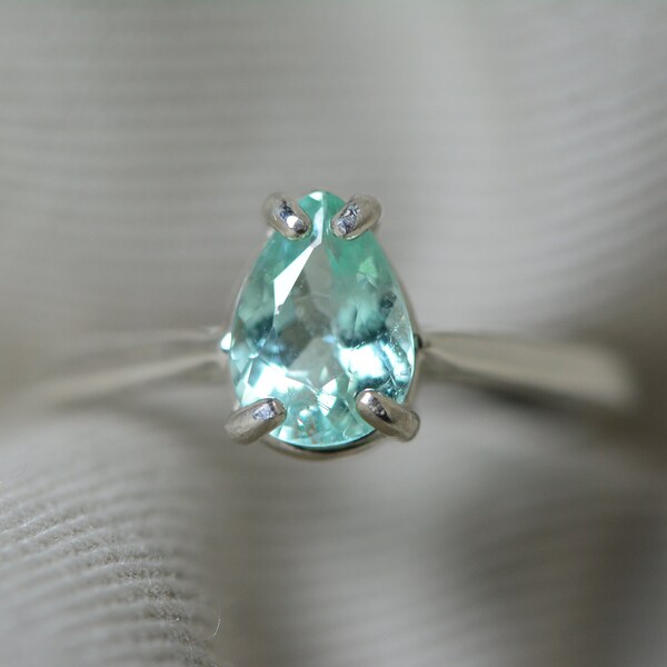 Anillo de turmalina paraiba certificado de 0,85 quilates plata esterlina azul verde octubre piedra de nacimiento pera cortada cobre y maganés cojinete PB18