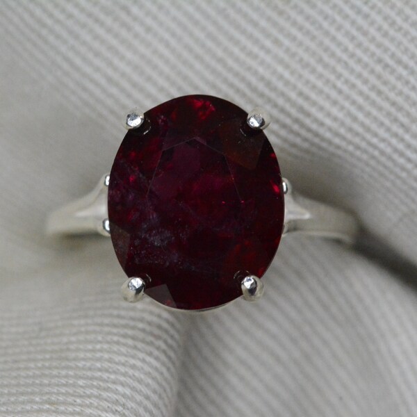 Certified Rhodolite Garnet Ring 7.02 Carat Sterling Silver Solitaire Real Genuine Natural Earth Mined January Purple Birthstone Jewelry G51