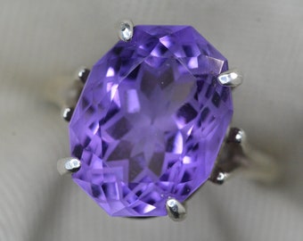 Anillo de amatista certificado de plata de ley de 8,20 quilates con solitario de corte de precisión, auténtico regalo de joyería con piedra natal de febrero de color púrpura natural AM69
