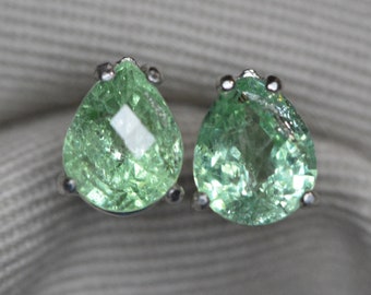 Certified Tsavorite Stud Earrings 3.21 Carat Green Garnet Sterling Silver January Birthstone Jewelry Real Genuine Natural Earth Mined TS75