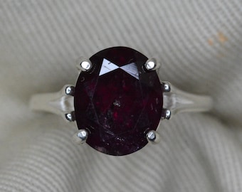 Certified Rhodolite Garnet Ring 5.37 Carat Sterling Silver Solitaire Real Genuine Natural Earth Mined January Purple Birthstone Jewelry G49