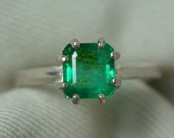 Zertifizierter Smaragd-Ring, 1,67 Karat Sterlingsilber, Solitär, echter natürlicher, echter grüner Mai-Geburtsstein-Schmuck ER166