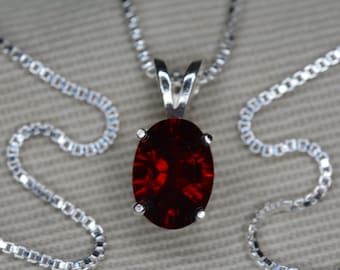 Garnet Necklace 1.40 Carat Fancy Concave Oval Cut Red Garnet Jewelry Sterling Silver Natural Real Genuine January Birthstone