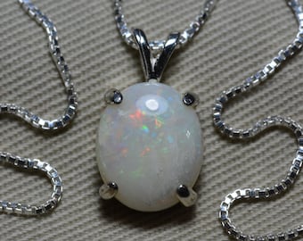 Certified Australian Opal Necklace 2.30 Carat Sterling Silver Pendant Genuine Natural October Birthstone Jewelry Gift For Her OP75