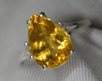 Certified Citrine Ring 6.13 Carat Sterling Silver Solitaire Natural Genuine Real Earth Mined Yellow November Birthstone Gift For Her C14