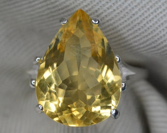 Certified Citrine Ring 8.54 Carat Sterling Silver Solitaire Natural Genuine Real Earth Mined Yellow November Birthstone Gift For Her C20