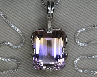 Collar de ametrina certificado colgante de plata de ley de 8,04 quilates joyería de piedras preciosas extraídas de tierra auténtica natural púrpura amarillo AT10