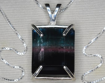 Tricolor Tourmaline Necklace 32.43 Carat Rainbow Watermelon Tourmaline Pendant Sterling Silver Natural Real Genuine October Birthstone BT110