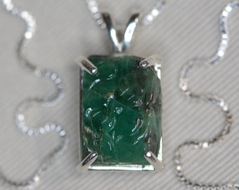 Collana In Argento 925 Con Vesuvianite Verde - Fatta A Mano - Lunghezza 45 Cm - 3
