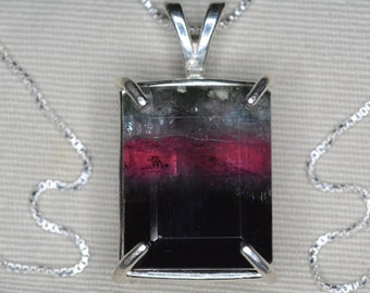 Tricolor Tourmaline Necklace 33.12 Carat Rainbow Watermelon Tourmaline Pendant Sterling Silver Natural Real Genuine October Birthstone BT111