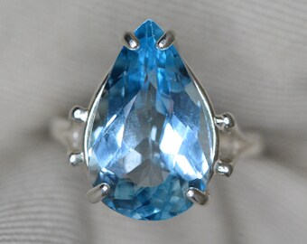 Certified Blue Topaz Ring 10.06 Carats Sterling Silver Real Genuine Natural December Birthstone Jewelry Gift For Her TZ87
