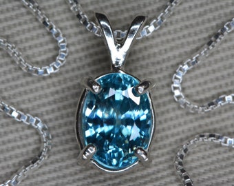 Certified Blue Zircon Necklace 2.88 Carat Pendant Sterling Silver Real Genuine Natural December Birthstone Jewelry Oval Cut Earth Mined BZ96