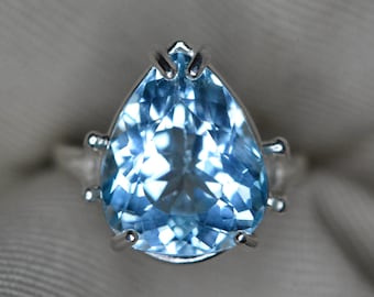 Certified Blue Topaz Ring 11.16 Carats Sterling Silver Real Genuine Natural December Birthstone Jewelry Gift For Her TZ88