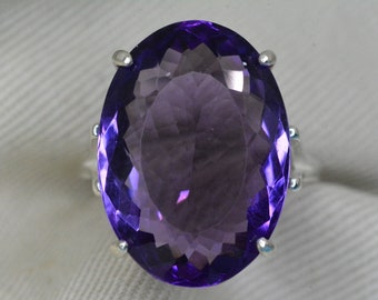 Certified Amethyst Ring 16.39 Carat Sterling Silver Solitaire Real Genuine Natural Earth Mined Purple February Birthstone Jewelry Gift AM281