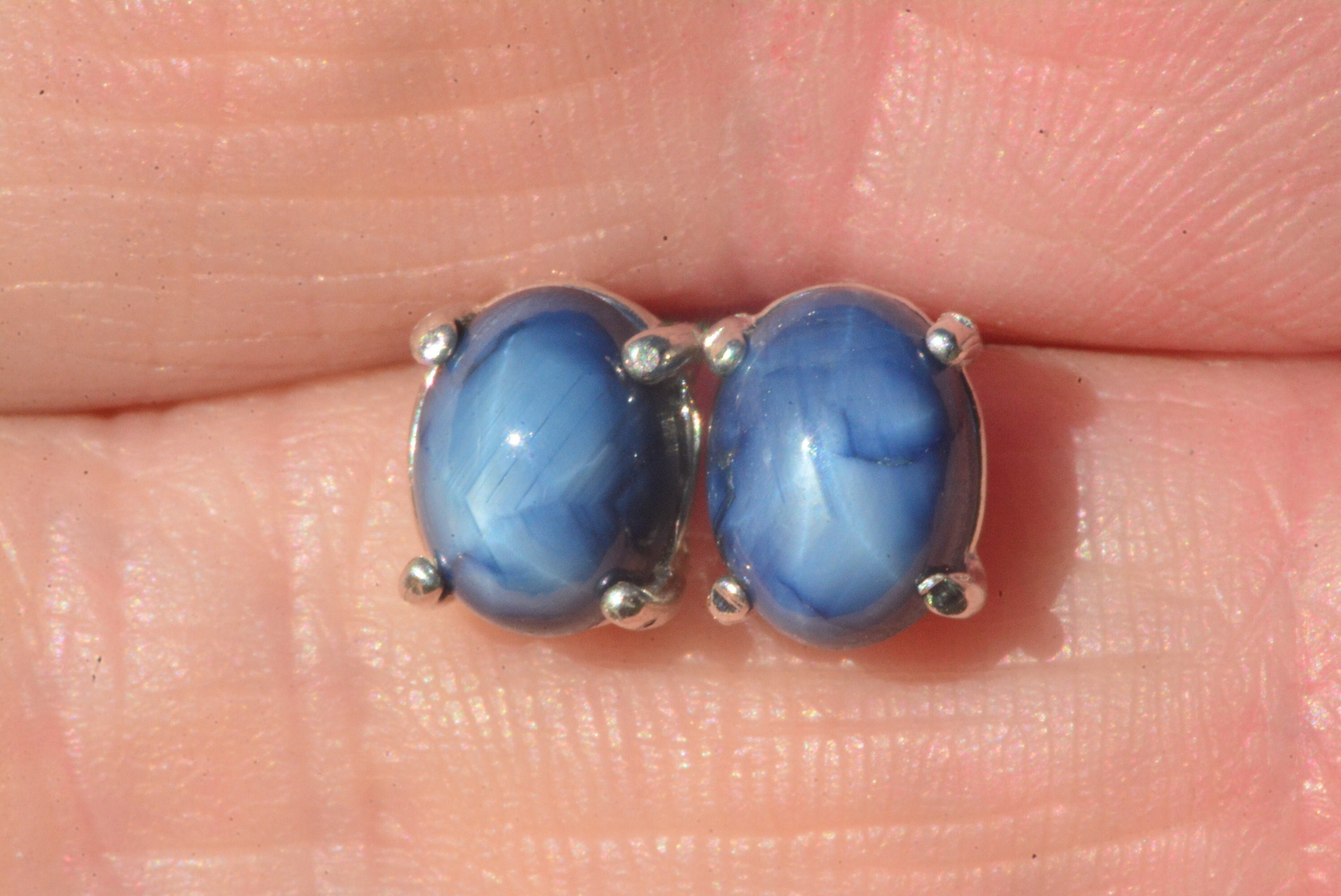 Certified Star Sapphire Earrings 5.20 Carat Studs, Real Genuine Natural Blue September Birthstone Sterling Silver Cabochon Jewelry S28