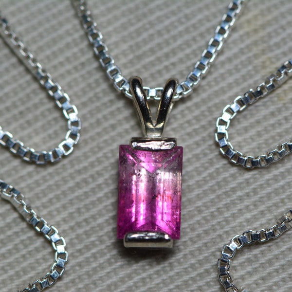 Bi Color Pink Tourmaline Necklace 1/2 Carat Pendant Sterling Silver Natural Genuine Real Jewelry October Birthstone