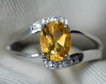 Certified Citrine & Diamond Ring 2.03 Carat Sterling Silver Natural Genuine Real November Birthstone Jewelry Gift For Her Birthday Sale C2