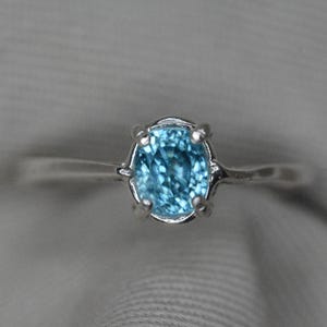 Certified Blue Zircon Solitaire Ring 1.36 Carat Sterling Silver Genuine Natural December Birthstone Jewelry Engagement Anniversary BZ115