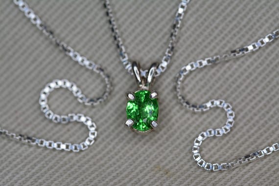 Tsavorite Necklace Pendant 0.31 Carat Sterling Silver, January Birthstone, Real Genuine Natural Green Garnet Jewelry Oval Cut TS5