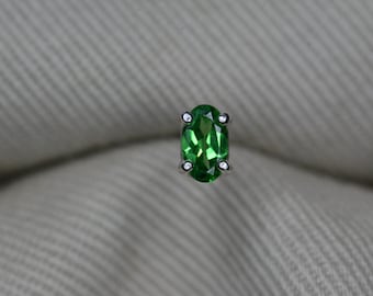 Tsavorite Garnet Single Stud Earring 0.21 Carat, 5x3mm Oval Cut, Sterling Silver January Birthstone Real Genuine Natural Earth Mined Green