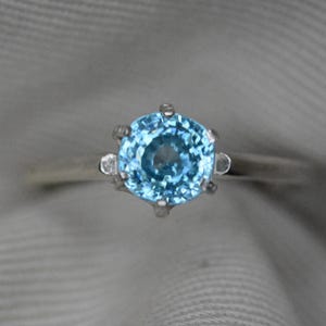 Certified Blue Zircon Solitaire Ring 1.60 Carat Sterling Silver Genuine Natural December Birthstone Jewelry Engagement Anniversary BZ114