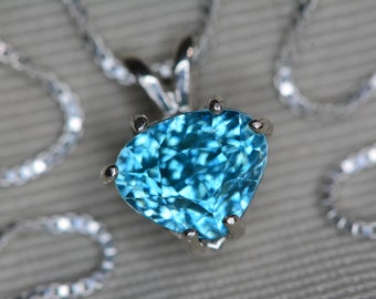 Certified Blue Zircon Necklace 4.37 Carat Pendant Sterling