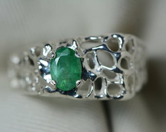 Herren kolumbianischen Smaragd Ring 0,89 Karat Mans Ring, Sterling Silber, echte natürliche echte echte Mai Birthstone Sterling Silber Schmuck ER103