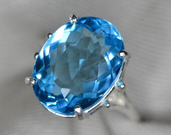 認定ブルートパーズリング 13.37カラット スターリングシルバー 本物の