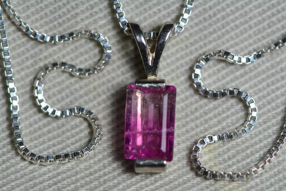 Bi Color Pink Tourmaline Necklace Carat Pendant Sterling Silver  Natural Genuine Real Jewelry October Birthstone