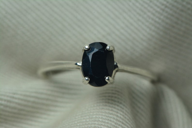 Certified Midnight Blue Sapphire Ring 1.16 Carat Sterling Silver