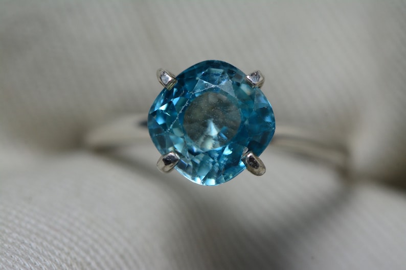 Blue Zircon Ring Certified 3.67 Carats Solitaire Appraised At 1,000.00 Sterling Silver Real Genuine Natural December Birthstone Jewelry