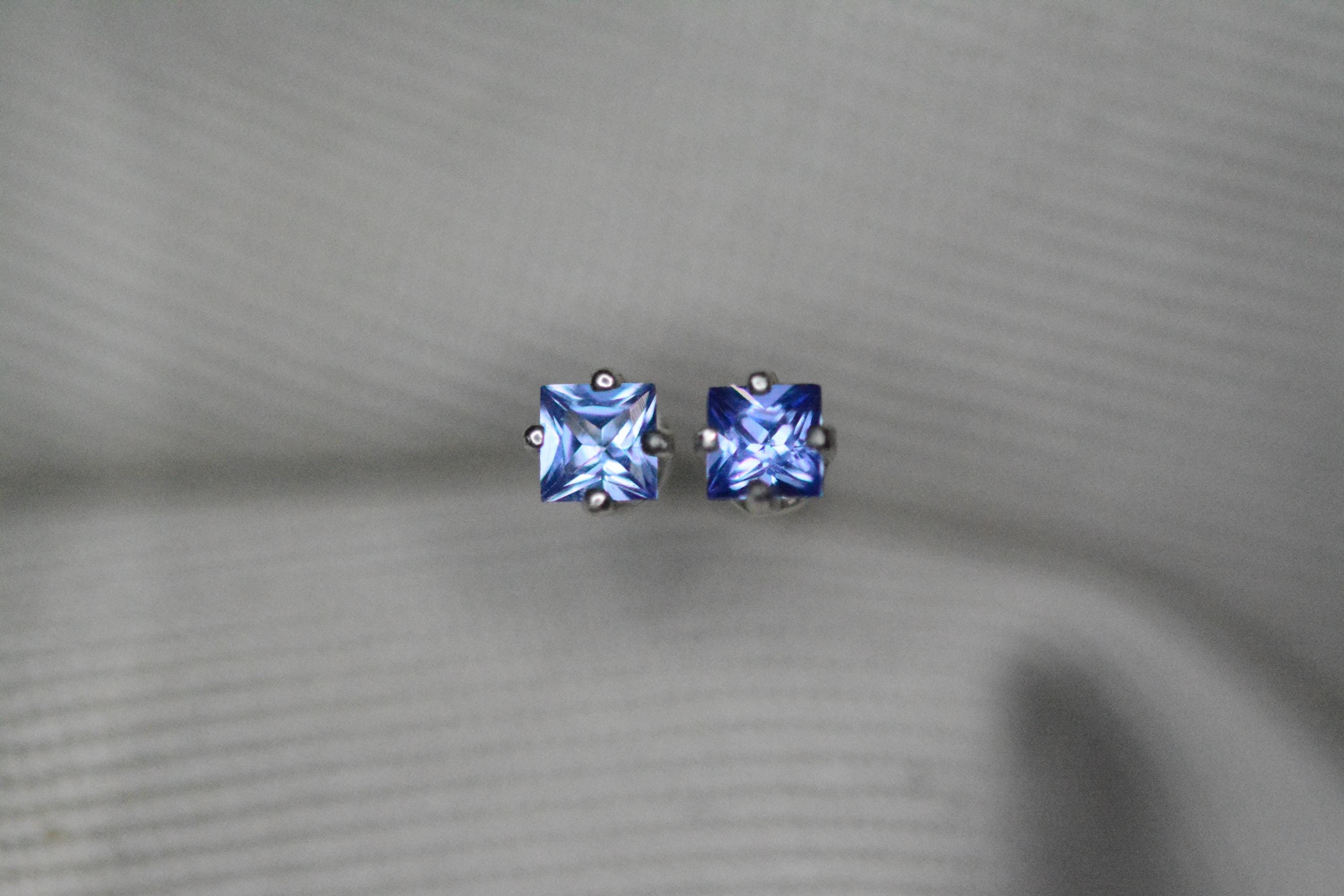 Sparkly 0.26 Carat Natural Earth Mined Blue Sapphire Stud Earrings Sterling Silver 2.7mm Diameter September Birthstone Princess Cut