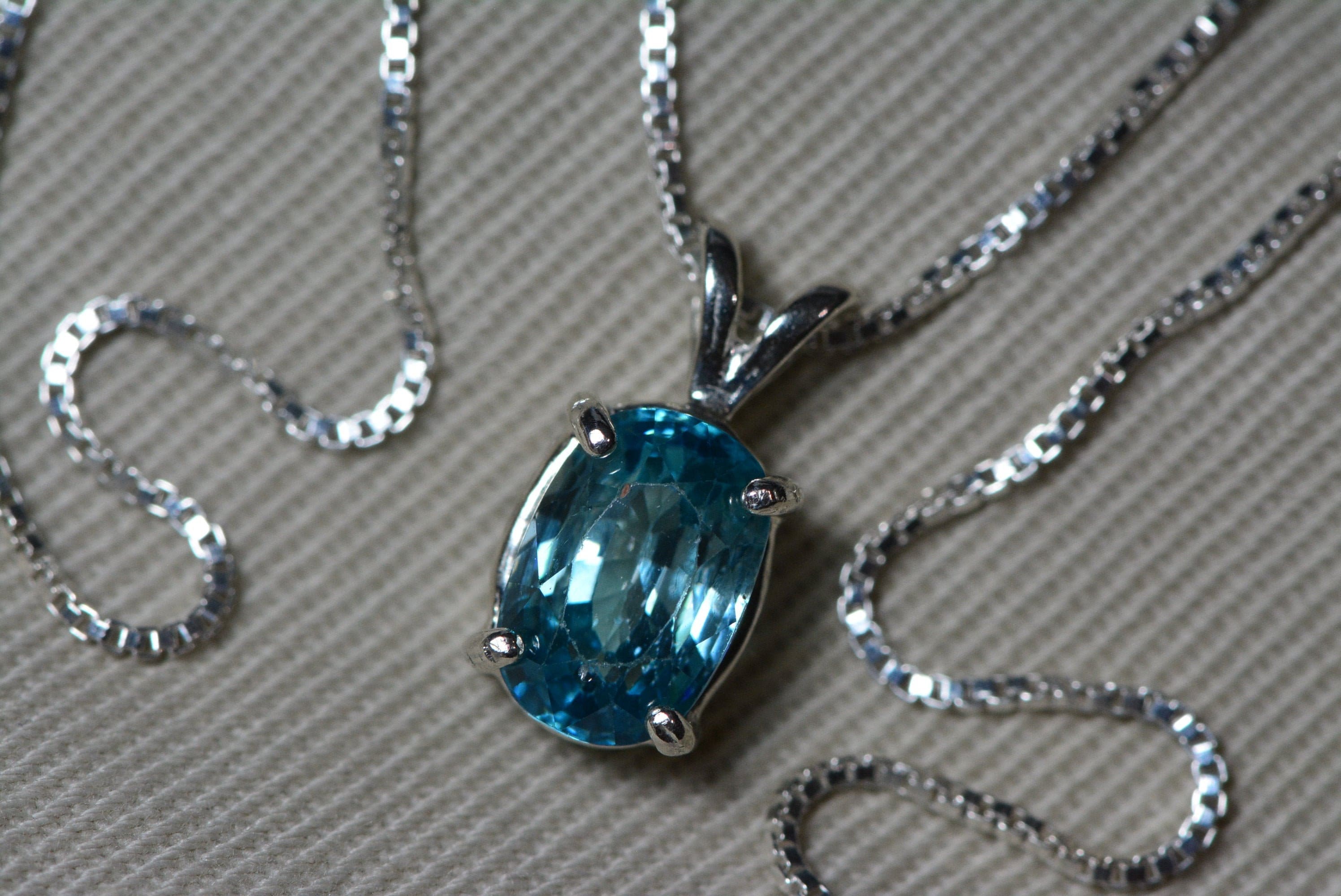 Certified Blue Zircon Necklace 2.95 Carat Pendant Sterling | Etsy