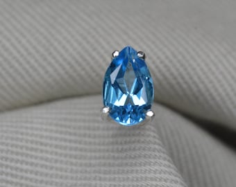 1 Carat Single Swiss Blue Topaz Stud Earring Solitaire Sterling Silver December Birthstone Jewelry Genuine Natural Gift For Her