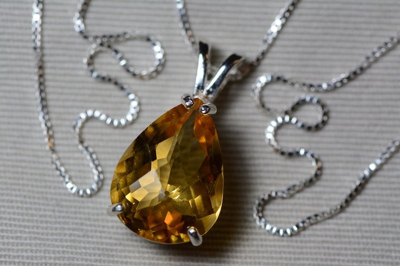 Pear Certified 9.27 Carat Citrine Pendant Appraised 450.00 Sterling Silver Genuine Natural Real November Birthstone Citrine Necklace