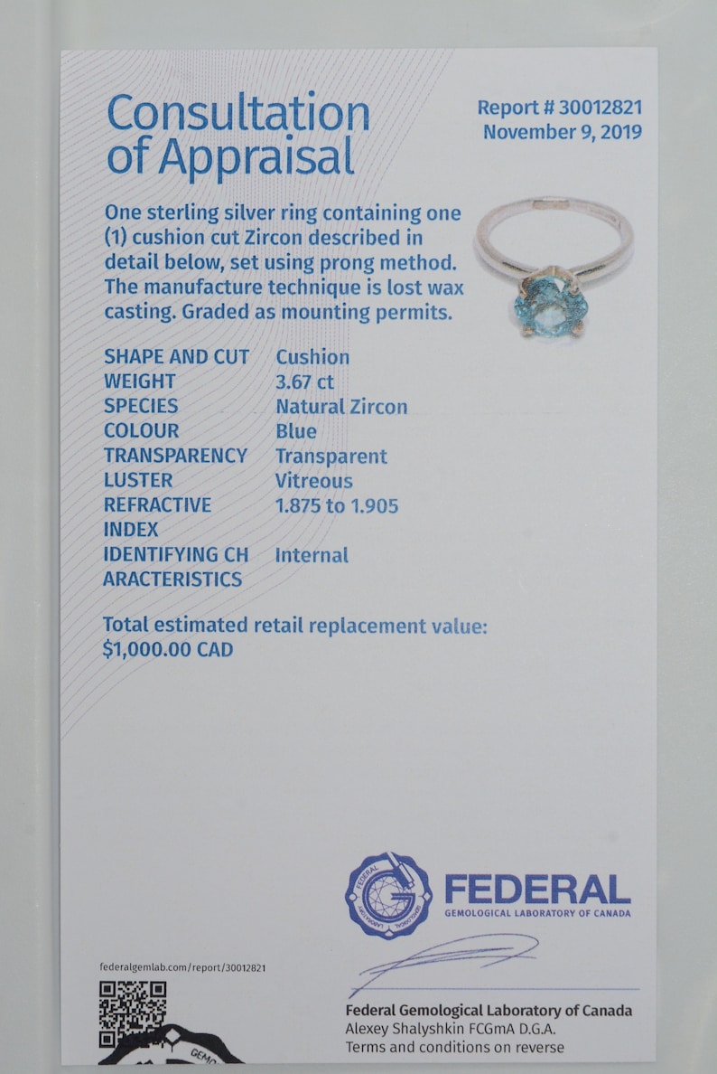 Blue Zircon Ring Certified 3.67 Carats Solitaire Appraised At 1,000.00 Sterling Silver Real Genuine Natural December Birthstone Jewelry