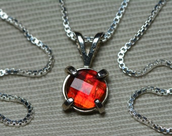 Red Ammolite Necklace 6mm Round Cut Pendant, Sterling Silver Gemstone Jewelry In Wood Gift Box T75