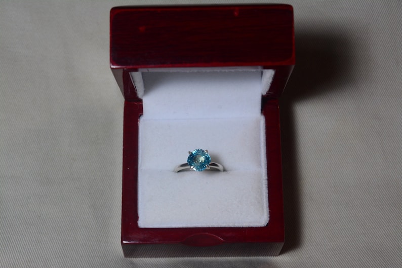 Blue Zircon Ring Certified 3.67 Carats Solitaire Appraised At 1,000.00 Sterling Silver Real Genuine Natural December Birthstone Jewelry