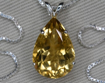 Fabulous Citrine Necklace Stunning 6.97 Ct Pear Shaped Natural Stone Sterling Silver Pendant - Authentic November Birthstone Jewelry C45