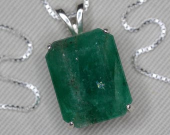 Enorme gecertificeerde 15,16 karaat smaragdgroene ketting sterlingzilveren hanger echte natuurlijke echte sieraden mei groene geboortesteen sieraden EP268