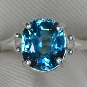 Certified 5.47 Carat Blue Zircon Ring Sterling Silver Solitaire Real Genuine Natural December Birthstone Earth Mined Gemstone Jewelry BZ104
