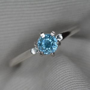 Certified Blue Zircon Solitaire Ring 1.18 Carat Sterling Silver Genuine Natural December Birthstone Jewelry Engagement Anniversary BZ113