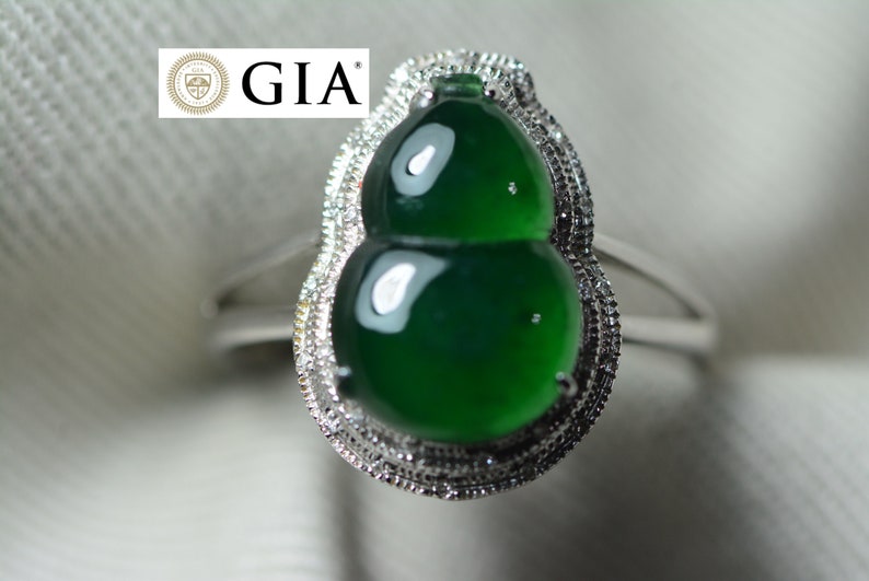 GIA Certified 18K White Gold Untreated Jade Ring With 30 Genuine GIA Certified 18K White Gold Untreated Jade Ring With 30 Genuine