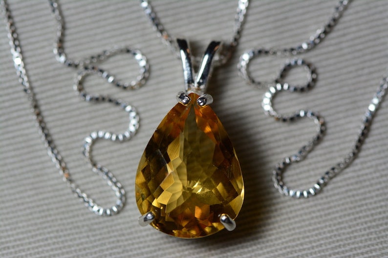 Pear Certified 9.27 Carat Citrine Pendant Appraised 450.00 Sterling Silver Genuine Natural Real November Birthstone Citrine Necklace